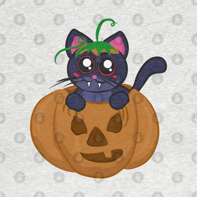 Vampire cat in a spooky halloween pumpkin by vixfx